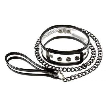 ОШЕЙНИК С ПОВОДКОМ BARE BONDAGE, ЧЁРНЫЙ С ПРОЗРАЧНЫМИ ВСТАВКАМИ(h)