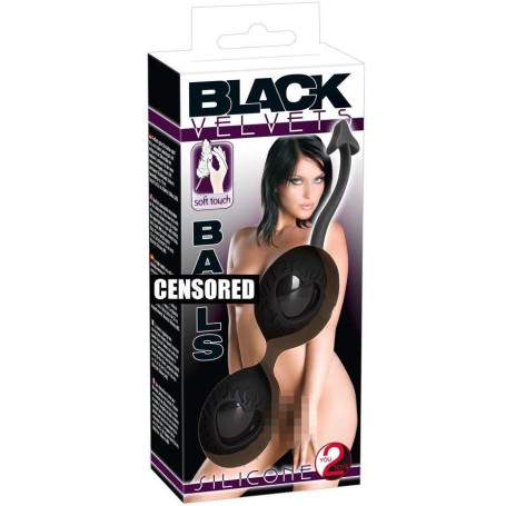 Вагинальные шарики BLACK VELVETS с сердечками, черные(h)