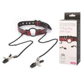 Кляп-кольцо с зажимами на соски O RING GAG WITH CLIPS, красный (h)