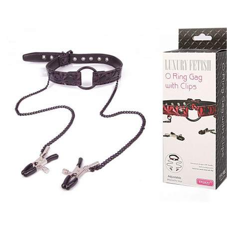 Кляп-кольцо с зажимами на соски O RING GAG WITH CLIPS, фиолетовый(h)