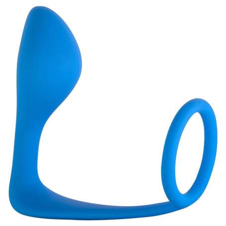 Мужской анальный стимулятор с кольцом на пенис Button Anal Plug Blue (h)