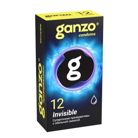 ПРЕЗЕРВАТИВЫ GANZO INVISIBLE №12 BLACK EDITION (гладкие супертонкие с доп. смазкой), 12 шт. в упак.